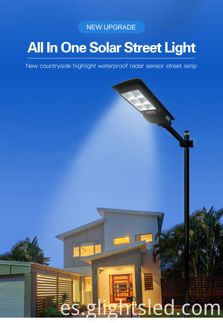 G-Lights Ahorro de energía Impermeable Outdor Ip65 100W 150W Integrado todo en uno Luz de calle llevada solar